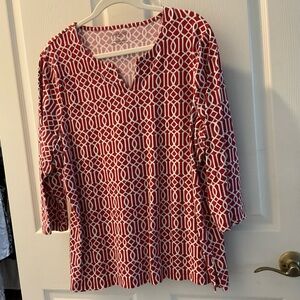 Talbots Red and White Geometric Tunic